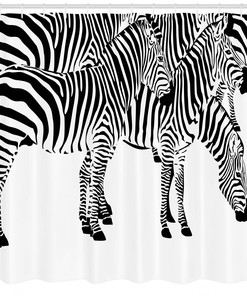 Elegant Black and White Zebra Print Shower Curtain with African Animal Design