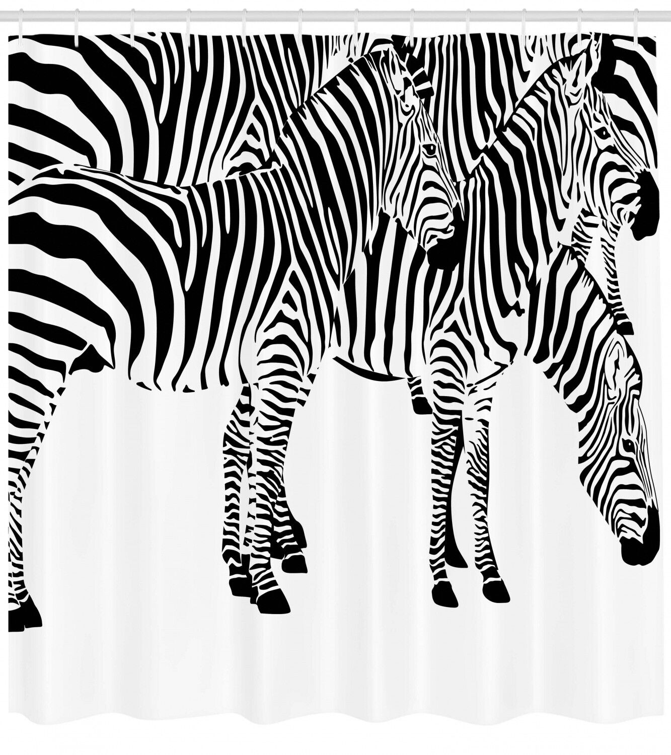 Elegant Black and White Zebra Print Shower Curtain with African Animal Design