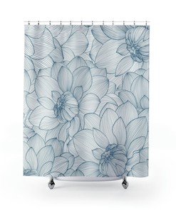 Elegant Blue And White Floral Shower Curtain With Classic Design For Bathroom Decor