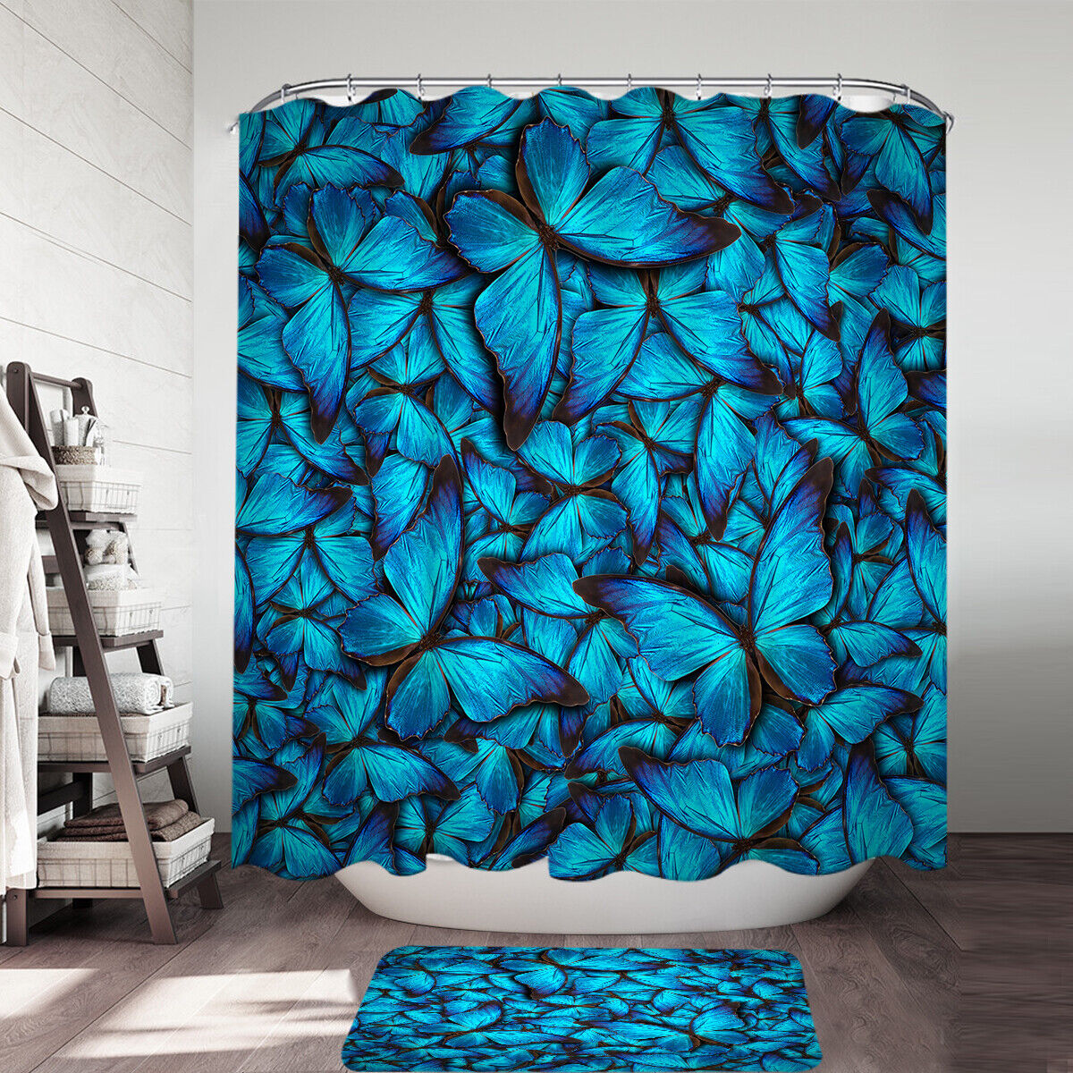 Elegant Blue Butterflies Shower Curtain For Beautiful Bathroom Decoration