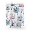 Elegant Blue Crabs And Sea Horse Coral Sea Fabric Shower Curtain, Perfect For Your Beach Home Bathroom Decor