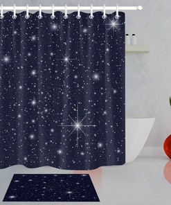 Elegant Blue Sky Glitter Stars Christmas Bathroom Shower Curtain