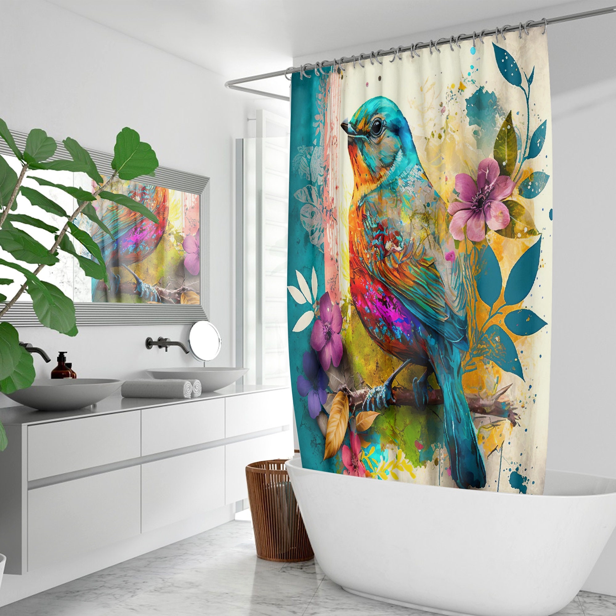 Elegant Boho Bird Shower Curtain For Minimalist Bathroom Decor - Image 2