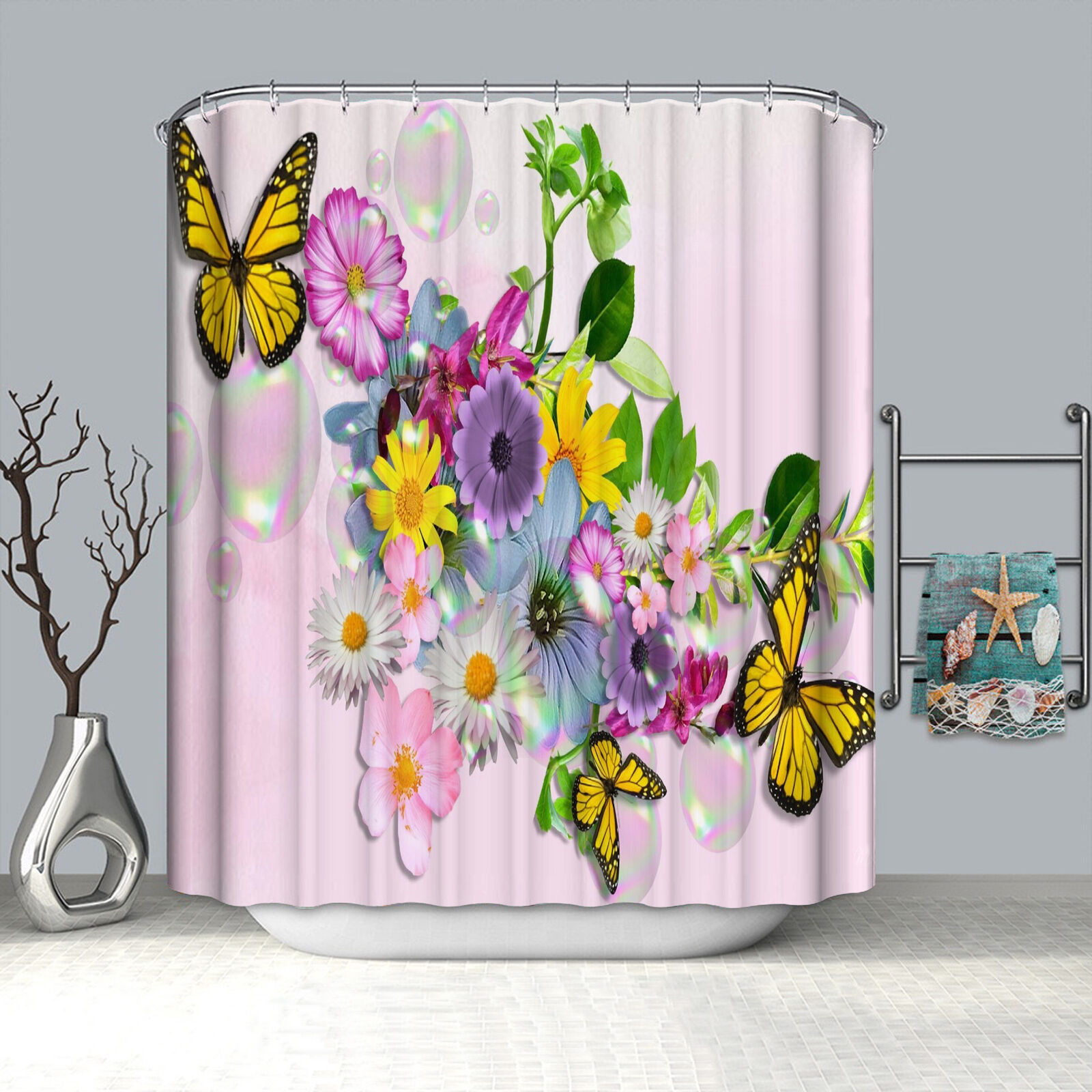 Elegant Butterfly Flowers Shower Curtain For A Delicate Bathroom Decor