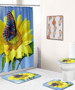 Elegant Butterfly Sunflower Shower Curtain For Renewing Your Bathroom
