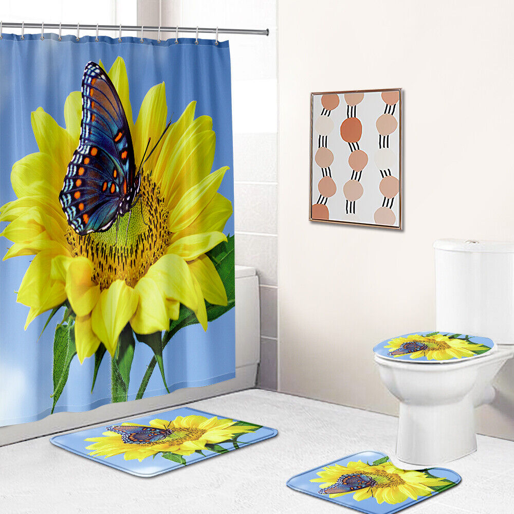 Elegant Butterfly Sunflower Shower Curtain For Renewing Your Bathroom