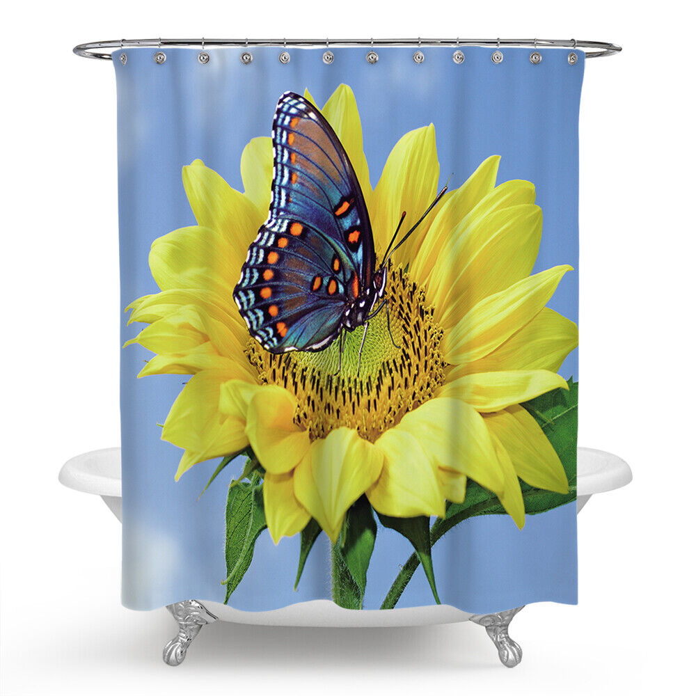 Elegant Butterfly Sunflower Shower Curtain For Renewing Your Bathroom - Image 2