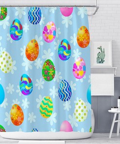 Elegant Cartoon Easter Eggs Flowers Floral Print Shower Curtain For Bathroom Decor