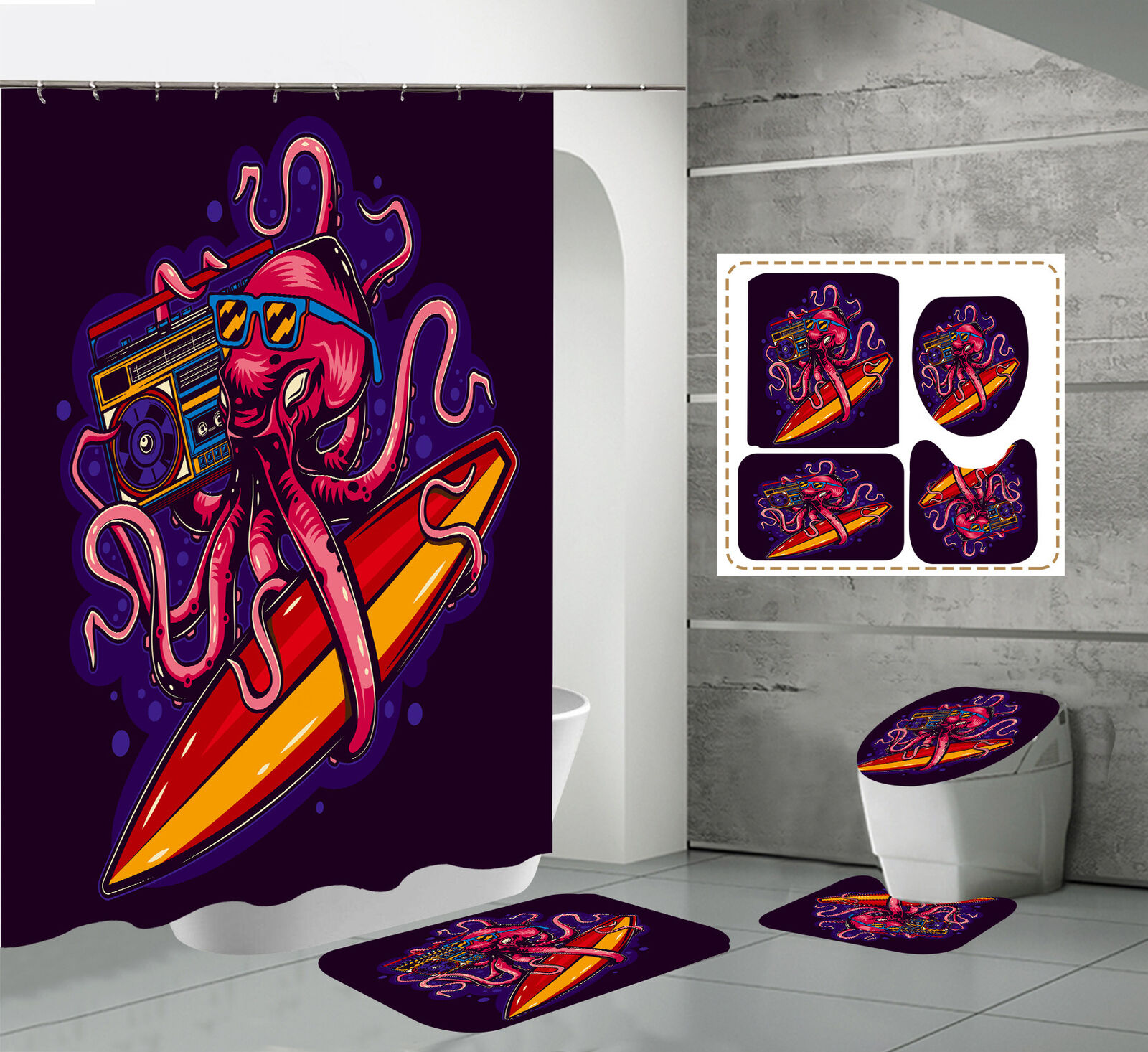 Elegant Cartoon Lavender Grass Flowers Print Bathroom Shower Curtain