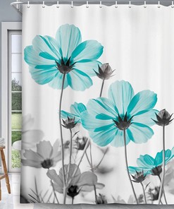 Elegant Daisy Flower Wildflower Bath Curtain In Teal And Gray For A Sophisticated Bathroom