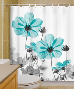 Elegant Daisy Flower Wildflower Bath Curtain In Teal And Gray For A Sophisticated Bathroom