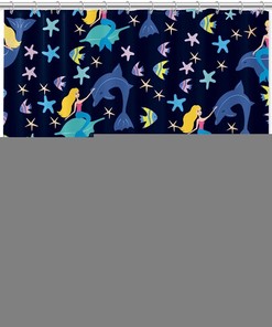 Elegant Dolphin And Mermaid Waterproof Shower Curtain - Bathroom Decoration