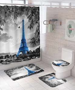Elegant Eiffel Tower Romantic Stylish Waterproof Fabric Shower Curtain 