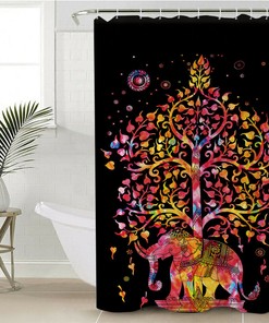 Elegant Elephant Shower Curtain With Stable Animals On Wheels Design For Your Bathroom