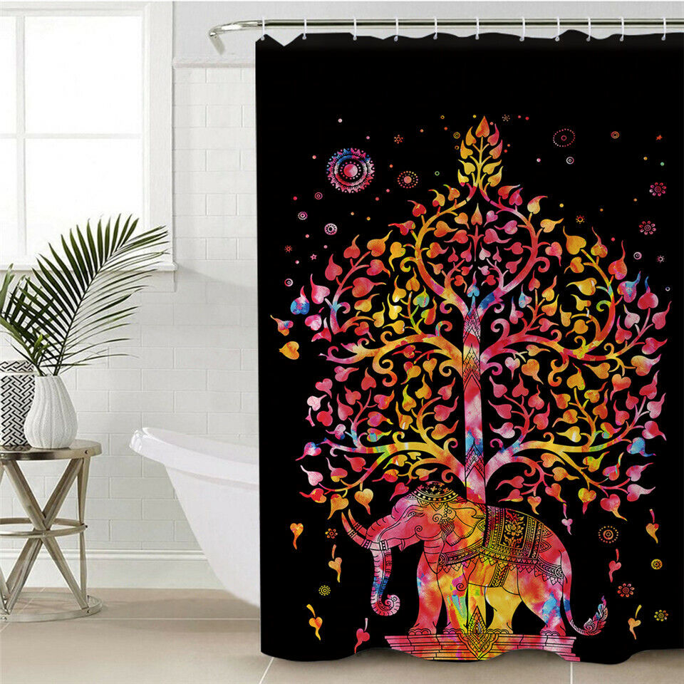 Elegant Elephant Shower Curtain With Stable Animals On Wheels Design For Your Bathroom