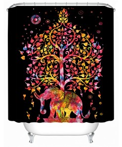 Elegant Elephant Shower Curtain With Stable Animals On Wheels Design For Your Bathroom