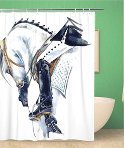 Elegant Equestrian Sport Shower Curtain With Watercolor Horse Rider For Horse Lovers