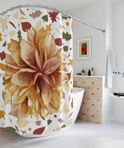 Elegant Floral Bathroom Decor - Beige Green Flowers Shower Curtain, Water Resistant, Thanksgiving & Christmas Gift