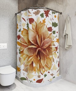 Elegant Floral Bathroom Decor - Beige Green Flowers Shower Curtain, Water Resistant, Thanksgiving & Christmas Gift