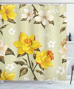 Elegant Floral Pattern Shower Curtain With Retro Art Print Design