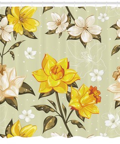 Elegant Floral Pattern Shower Curtain With Retro Art Print Design
