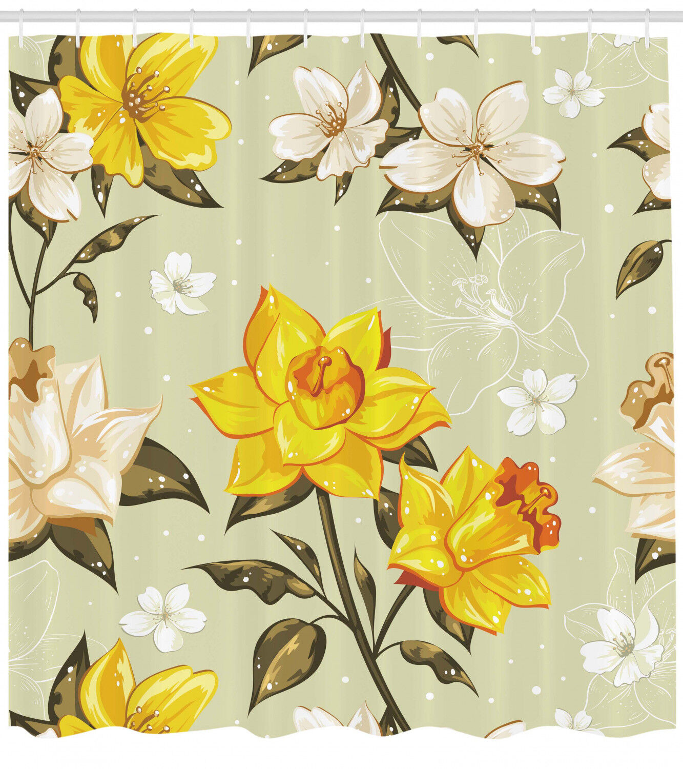 Elegant Floral Pattern Shower Curtain With Retro Art Print Design