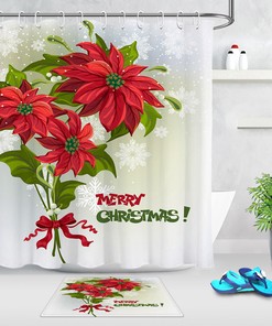 Elegant Floral Poinsettia Snowflakes Merry Christmas Shower Curtain for Bathroom Decor