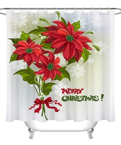 Elegant Floral Poinsettia Snowflakes Merry Christmas Shower Curtain for Bathroom Decor