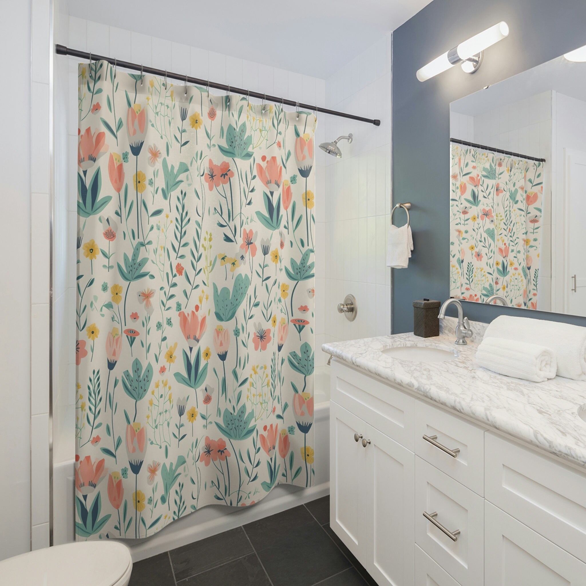 Elegant Floral Shower Curtain In Premium Nature-Inspired Design