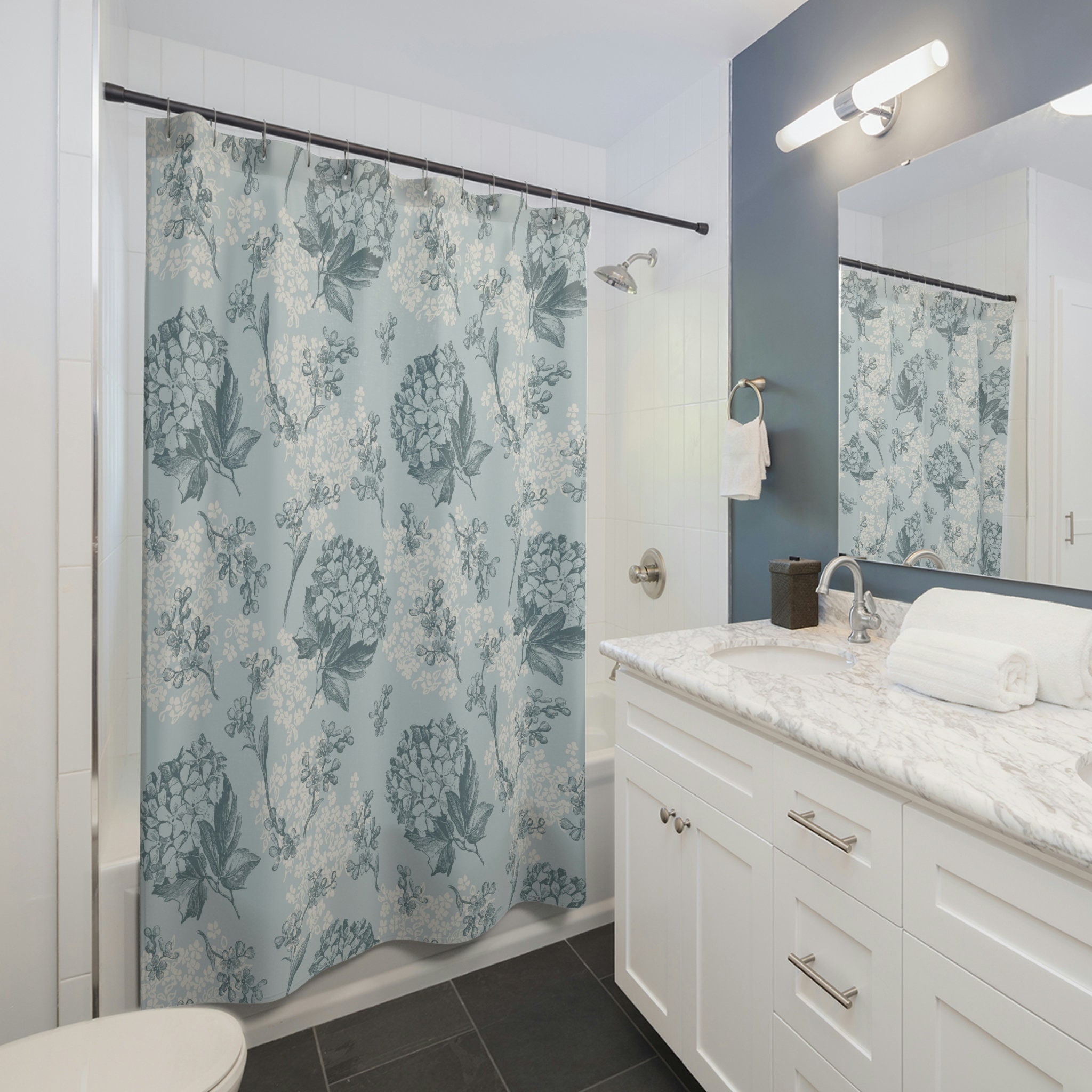 Elegant Floral Shower Curtain - Water Resistant, Perfect Bathroom Accessory, Botanical Bathroom Decor