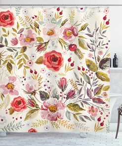 Elegant Floral Shower Curtain With Beautiful Roses And Blooms Print