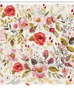 Elegant Floral Shower Curtain With Beautiful Roses And Blooms Print