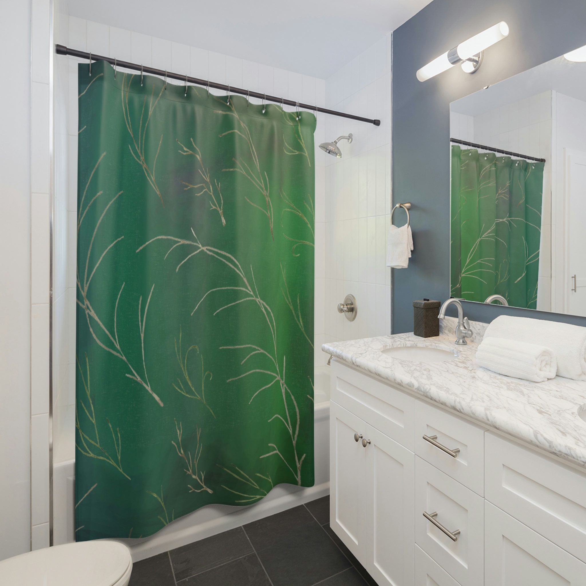 Elegant Forest Bathroom Decor With Boho Shower Curtain And Tree Branches Print - Image 3