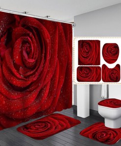 Elegant Full Red Rose Waterproof Shower Curtain For Bathroom