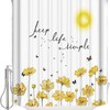 Elegant Gold Sunflower Print Cartoon Butterfly Shower Curtain, Cloth Fabric Bath Curtains for Bathroom Decoration 