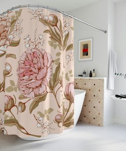 Elegant Gold and Pink Peony Shower Curtain for a Luxe Bathroom