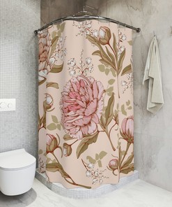 Elegant Gold and Pink Peony Shower Curtain for a Luxe Bathroom