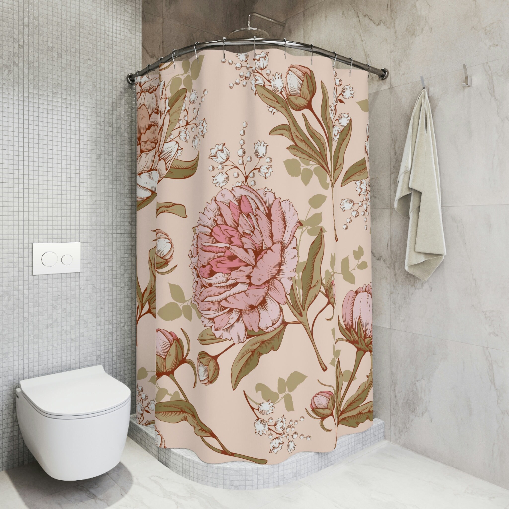 Elegant Gold and Pink Peony Shower Curtain for a Luxe Bathroom