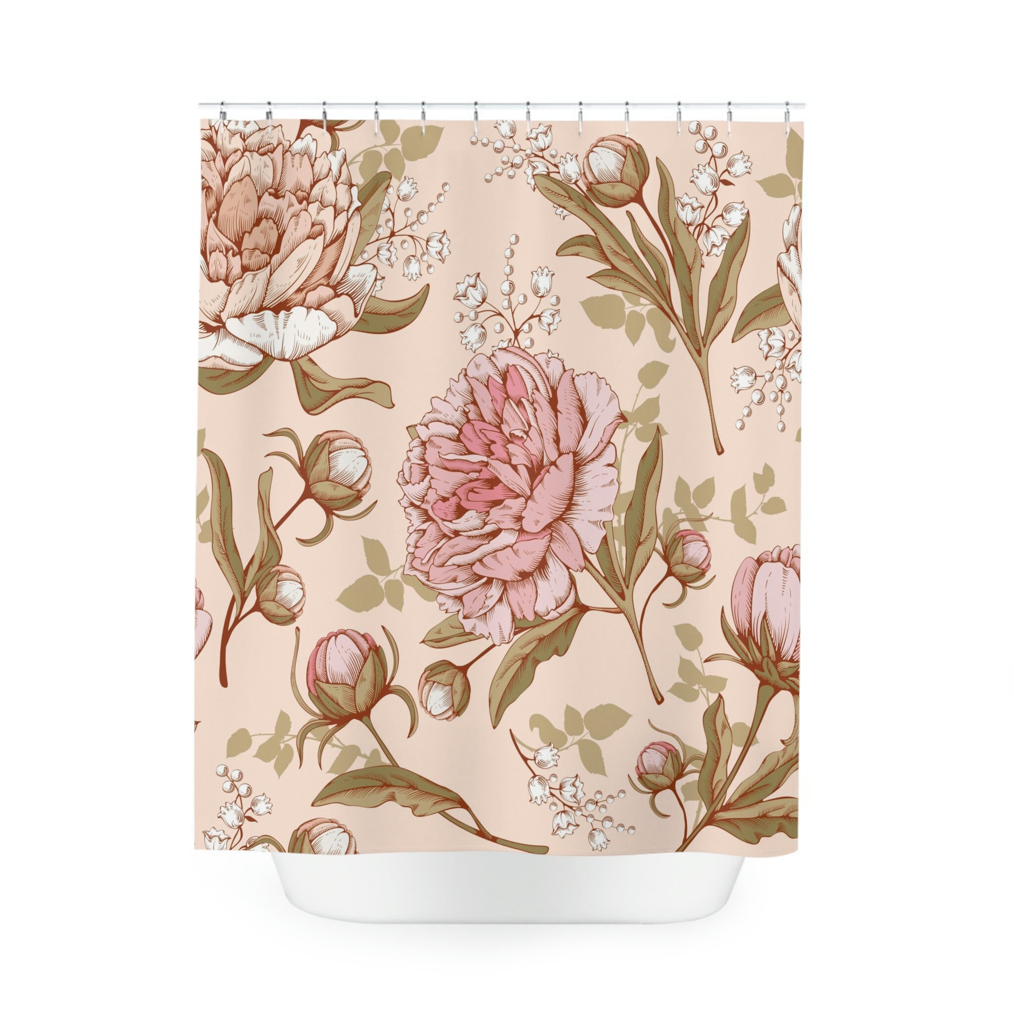 Elegant Gold and Pink Peony Shower Curtain for a Luxe Bathroom