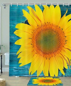 Elegant Golden Sunflower Shower Curtain For Bathroom Decor - Fabric And Durable