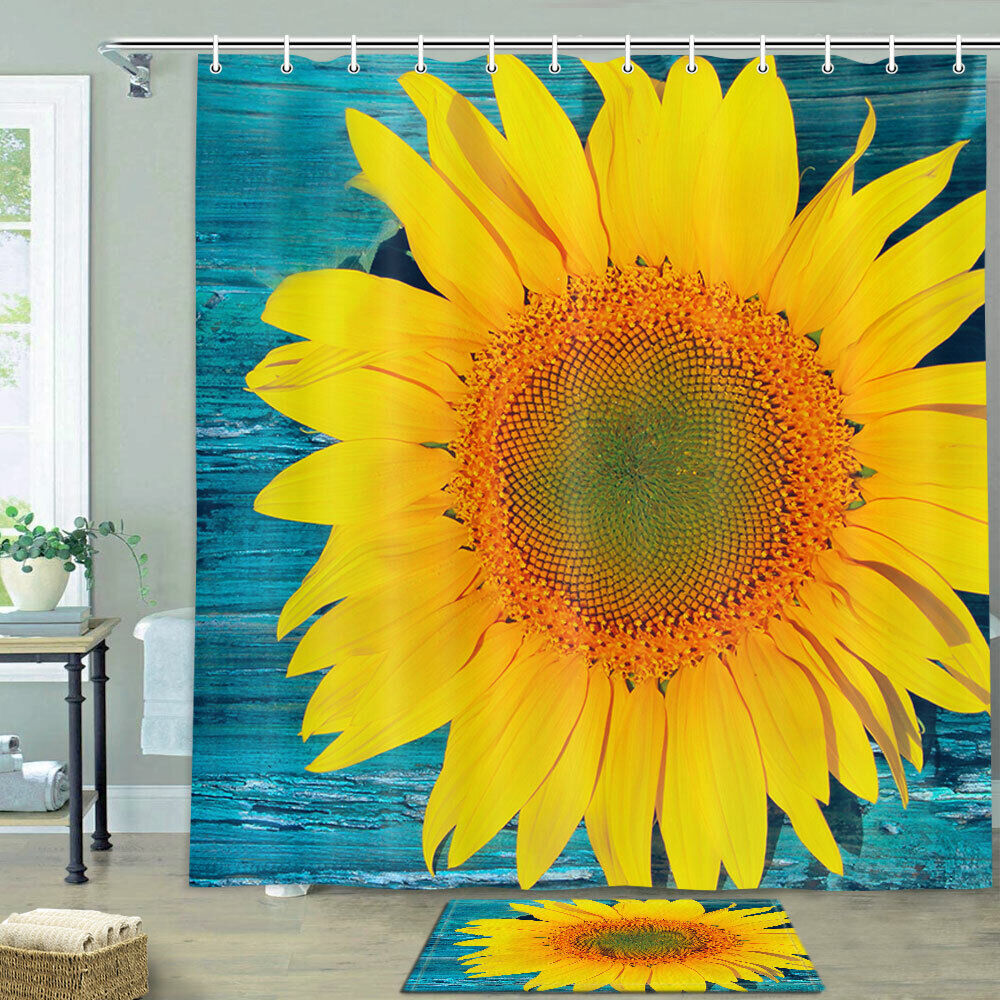 Elegant Golden Sunflower Shower Curtain For Bathroom Decor - Fabric And Durable