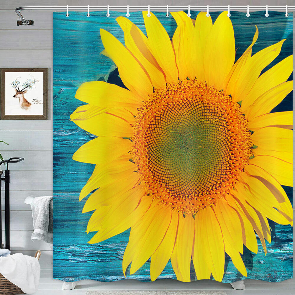 Elegant Golden Sunflower Shower Curtain For Bathroom Decor - Fabric And Durable