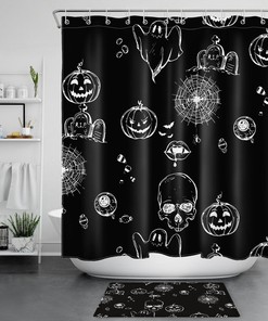 Elegant Gothic Halloween Pumpkin Spooky Skulls Shower Curtain