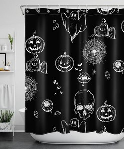 Elegant Gothic Halloween Pumpkin Spooky Skulls Shower Curtain