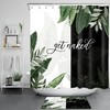 Elegant Green Tropical Plants Shower Curtain On Black And White Background For Modern Bathroom Decor