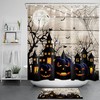 Elegant Halloween Night With Moon, Castle And Pumpkins Print Shower Curtain