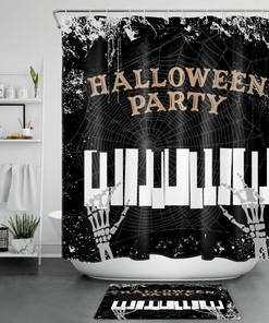 Elegant Halloween Party Shower Curtain With Skull And Piano Keys