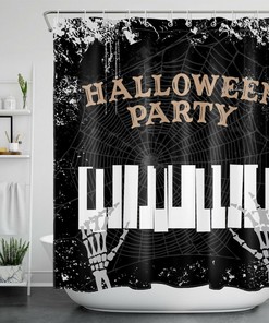 Elegant Halloween Party Shower Curtain With Skull And Piano Keys