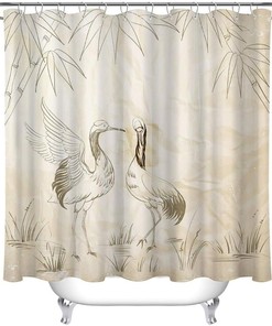 Elegant Hand-Painted Red-Crowned Cranes Shower Curtain for Bathroom