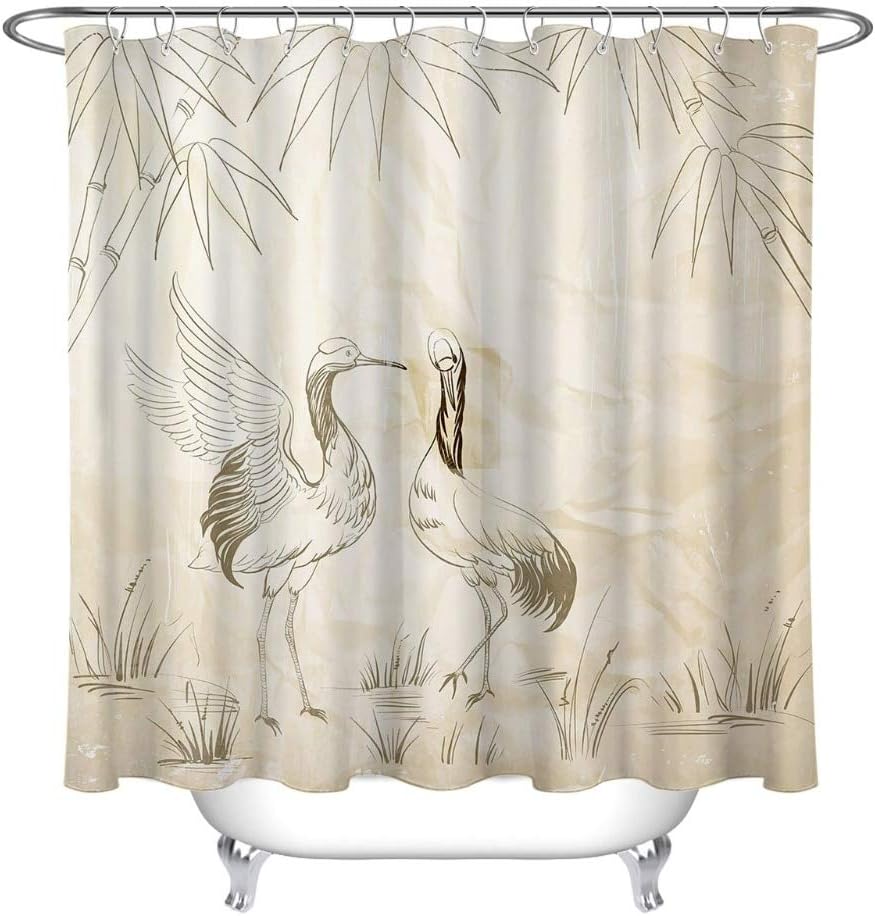 Elegant Hand-Painted Red-Crowned Cranes Shower Curtain for Bathroom